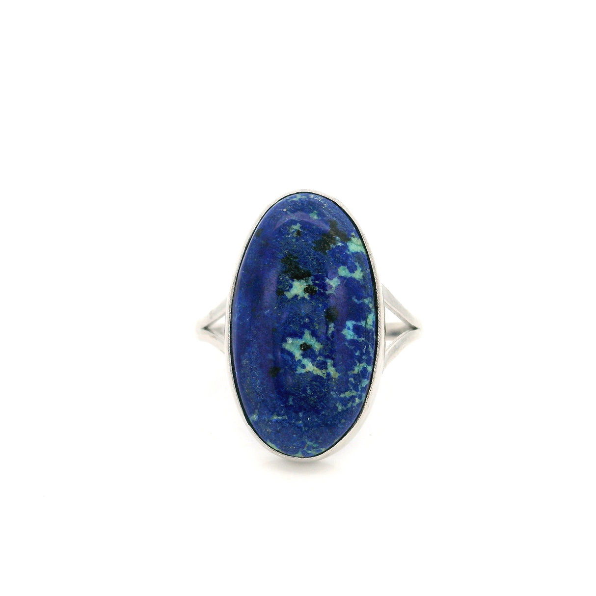 Azurite Malachite Cabochon Ring - Bezel Set in Simplicity Open Band