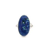 Azurite Malachite Cabochon Ring - Bezel Set in Simplicity Open Band