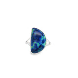 Azurite Malachite Cabochon Ring - Bezel Set in Simplicity Open Band
