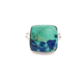Azurite Malachite Cabochon Ring - Bezel Set in Simplicity Open Band