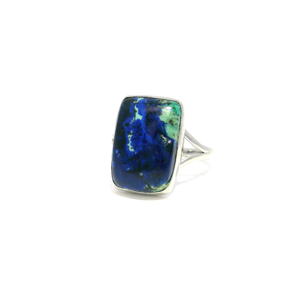 Azurite Malachite Cabochon Ring - Bezel Set in Simplicity Open Band