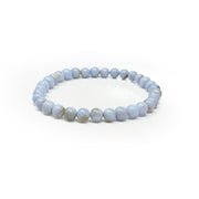 Blue lace agate stretch bracelet of pale periwinkle round beads with subtle banding