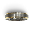 Rare Earth Gallery 6mm tungsten ring featuring a brushed grey center and polished yellow gold plated edges.