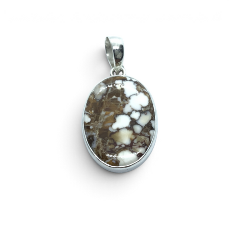 Rare Earth Gallery oval Wild Horse Howlite pendant featuring a brown and white stone in a 925 sterling silver bezel.