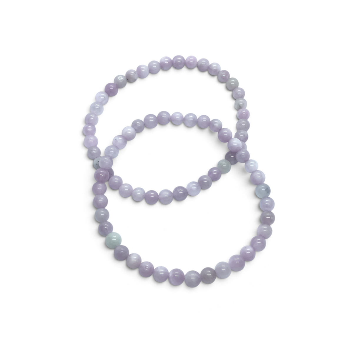 Rare Earth Gallery 5mm round kunzite beaded bracelet with soft lavender gemstone beads on a white background