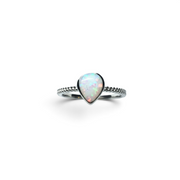 Rare Earth Gallery pear-shaped white opal ring featuring a delicate textured band in a minimalist setting.
