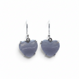 Rare Earth Gallery blue lace agate heart-shaped cabochon dangle earrings in 925 sterling silver prong settings.