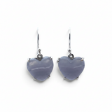 Rare Earth Gallery blue lace agate heart-shaped cabochon dangle earrings in 925 sterling silver prong settings.