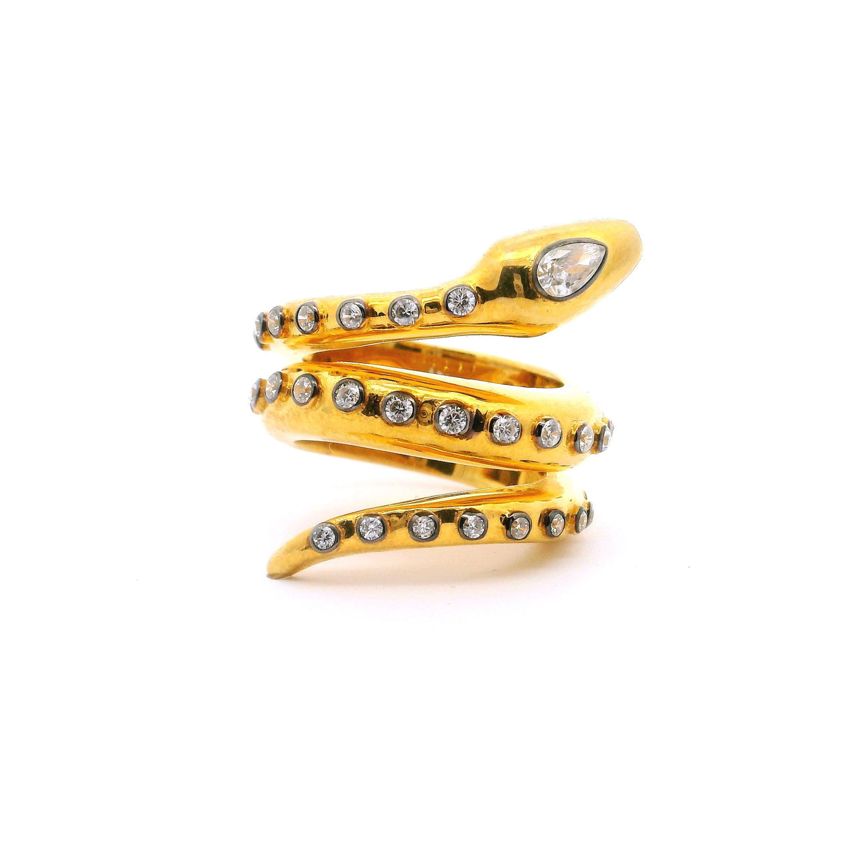 Nano Stone Ring - Wrap-around Gold Snake with Bezel Set Quartz Accents in Gold Vermeil over 925 Sterling Silver sz7.5