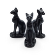 Rare Earth Gallery black obsidian Sphynx cat carvings in a set of three polished stone figurines.