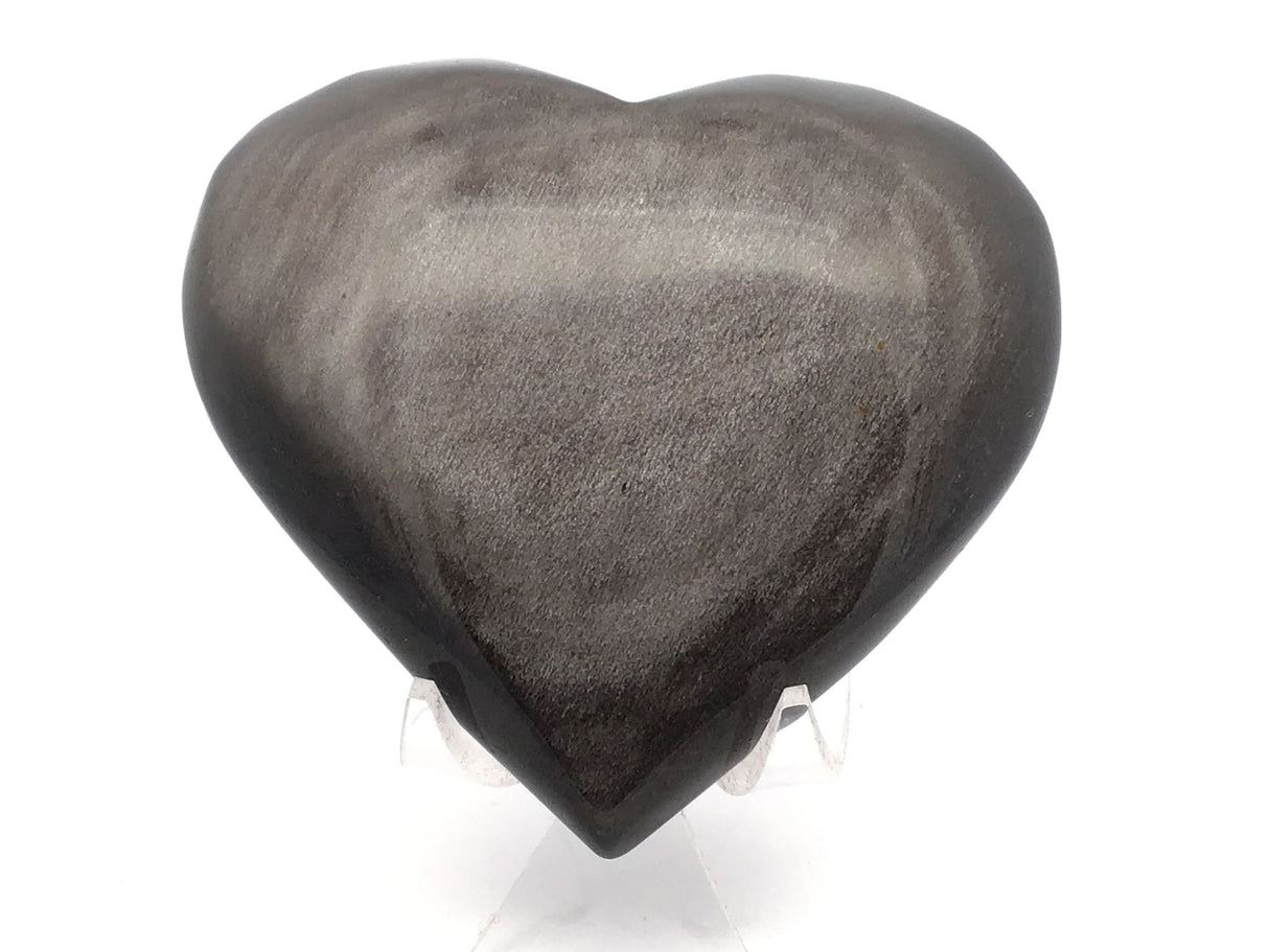 Silver Sheen Obsidian Heart on Lucite Stand