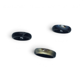Rare Earth Gallery black sardonyx band rings in size 8 featuring polished stone surfaces with natural banding