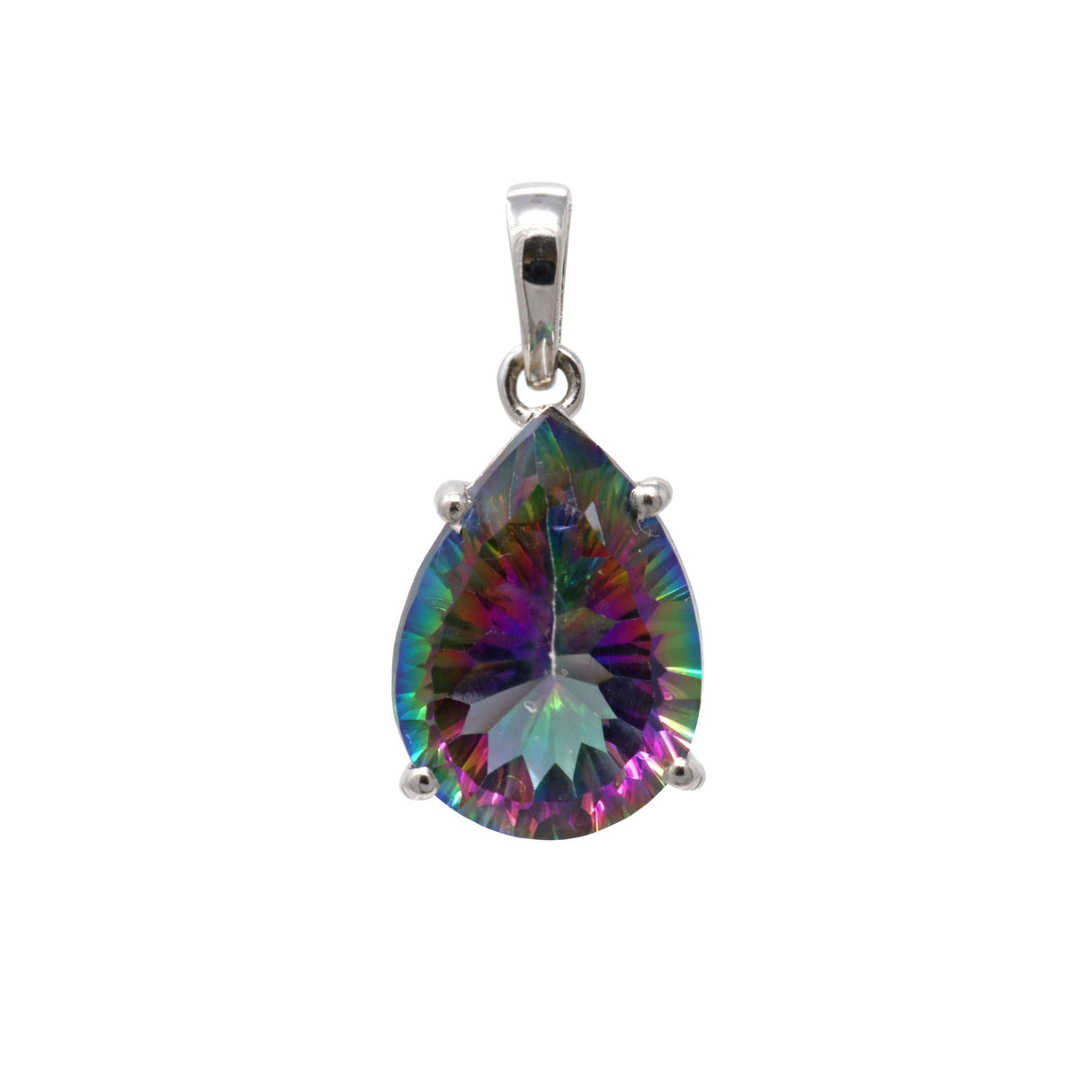 Mystic Topaz Pendant - Faceted Pear with Cutout Raised Bezel - Prong Set