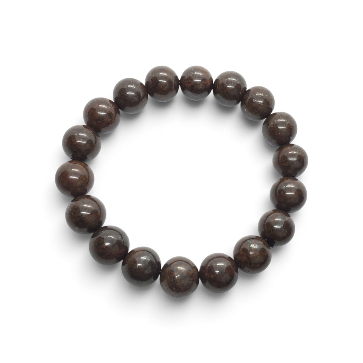 Rare Earth Gallery chondrite meteorite beaded bracelet featuring polished 10 mm round dark brown stone beads