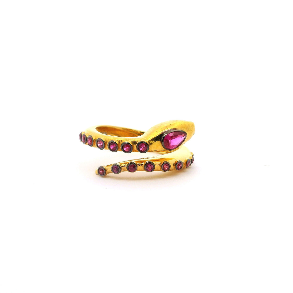 Nano Stone Ring - Gold Snake with Pink Nano Stones in Gold Vermeil over 925 Sterling Silver sz7