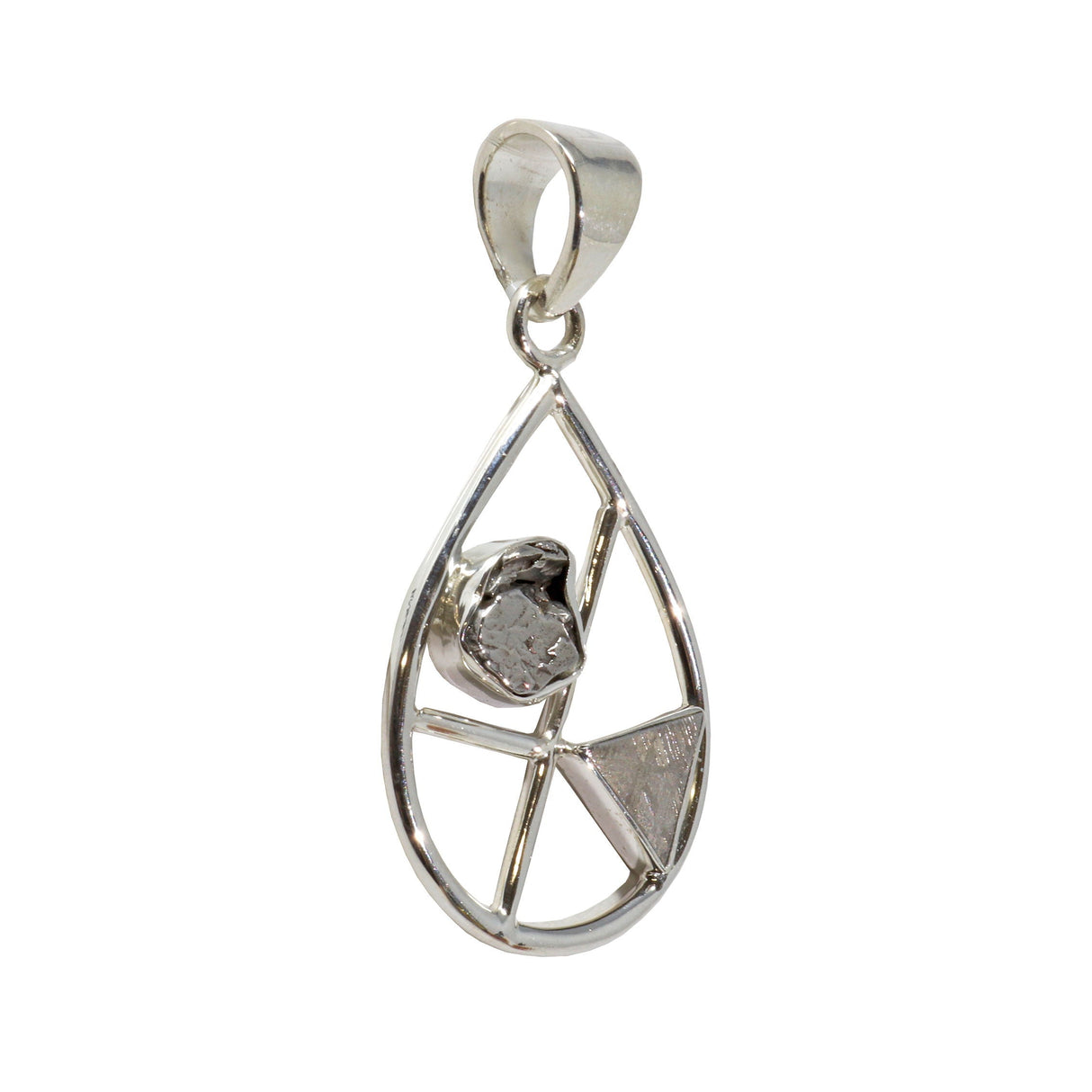Campo De Cielo Meteorite & Muonionalusta Pendant - Geometric Pear