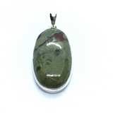 Dragon Bloodstone Pendant - Elongated Oval Cabochon with 925 Sterling Silver Bezel