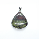 Dragon Bloodstone Pendant - Wide Pear Cabochon with Simple 925 Sterling Silver Bezel