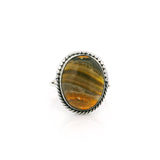 Bumblebee Jasper Cabochon Ring with Silver Design Bezel
