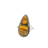 Bumblebee Jasper Cabochon Ring with Silver Design Bezel