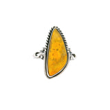 Bumblebee Jasper Cabochon Ring with Silver Design Bezel