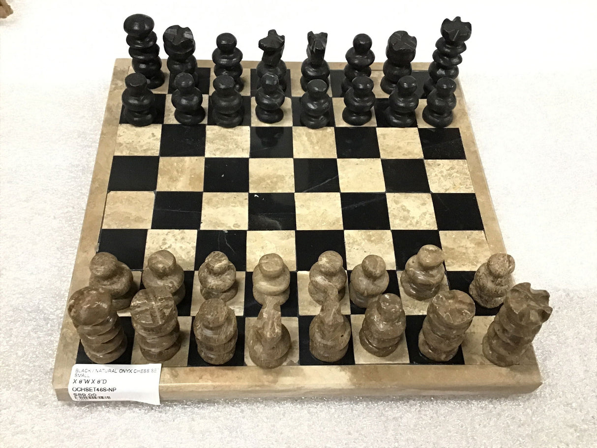 Hand Carved Mexican Onyx Stone Chess Set - Small 7.5"