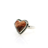 Red Jasper Ring - Heart Cabochon with Large Peach & Small Gray Inclusions Bezel Set with Rope Detail in Simple 925 Sterling Silver sz6