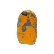 Bumblebee jasper freeform polished cut base with wavy peach and orange splash over gray patches