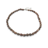 Rare Earth Gallery pink leopardskin jasper necklace featuring tumbled rectangular beads on a silver-tone chain