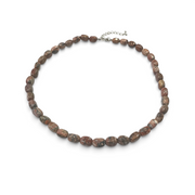 Rare Earth Gallery pink leopardskin jasper necklace featuring tumbled rectangular beads on a silver-tone chain