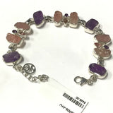 Rose Quartz & Amethyst With Pink Tourmaline Bracelet - Rough Amethyst & Rose Quartz With Faceted Pink Tourmaline & Amethyst With Silver Bezels