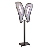 Agate Butterfly Wings in Spinning Fitted Stand - Banded with Frosted Amethyst Druze Center