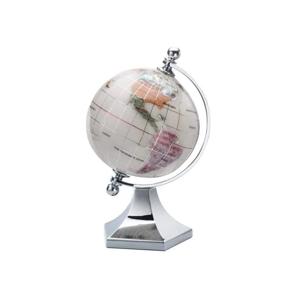 Inlay Gemstone Globe 3" White Opal Ocean