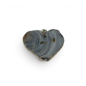 Rare Earth Gallery small heart-shaped druze pendant with grey swirled agate and metallic silver-toned edges