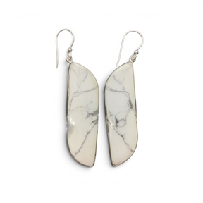 Rare Earth Gallery elongated freeform howlite dangle earrings with 925 sterling silver bezels and hook wires