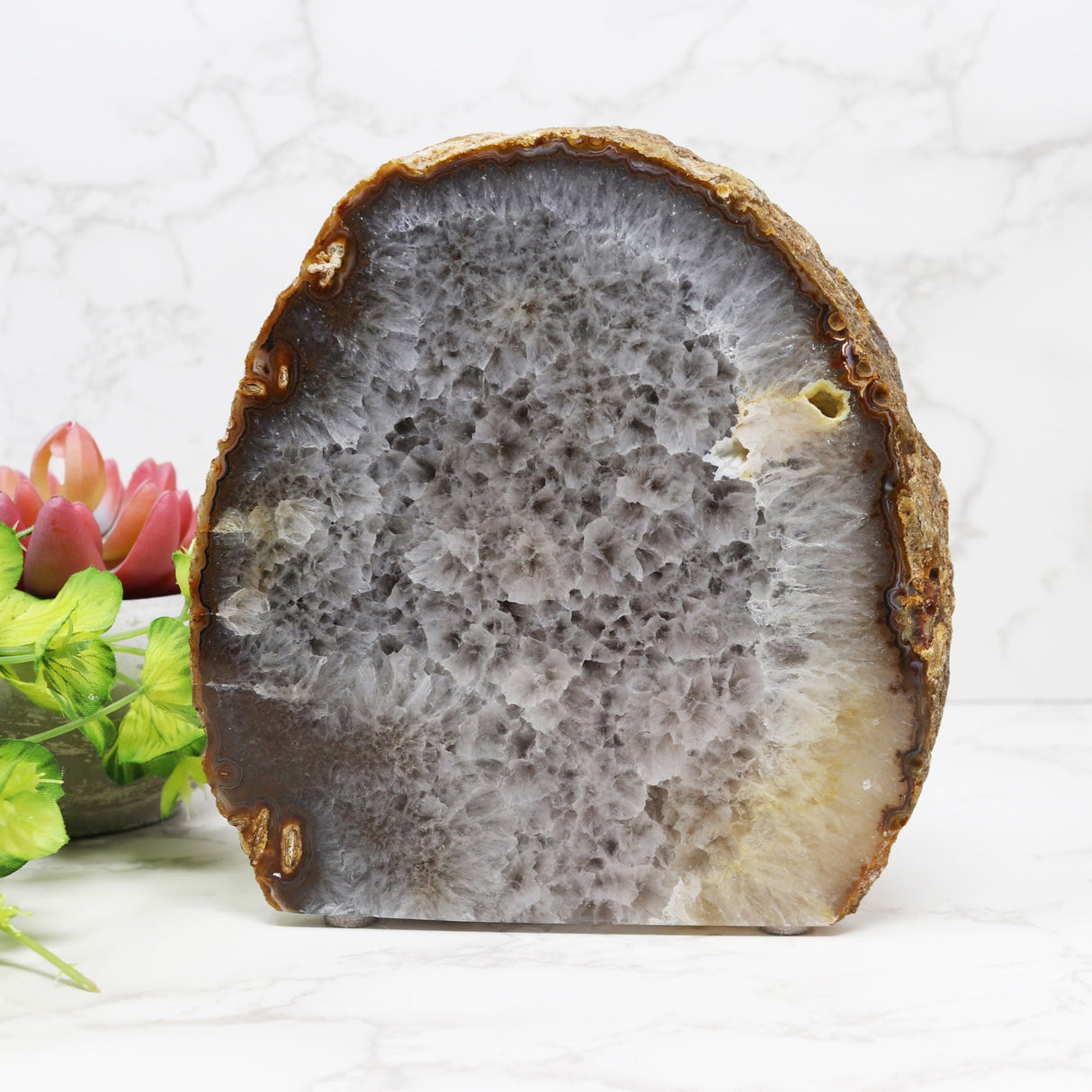 Agate Geode Cut Base with Shades of Gray & Yellow