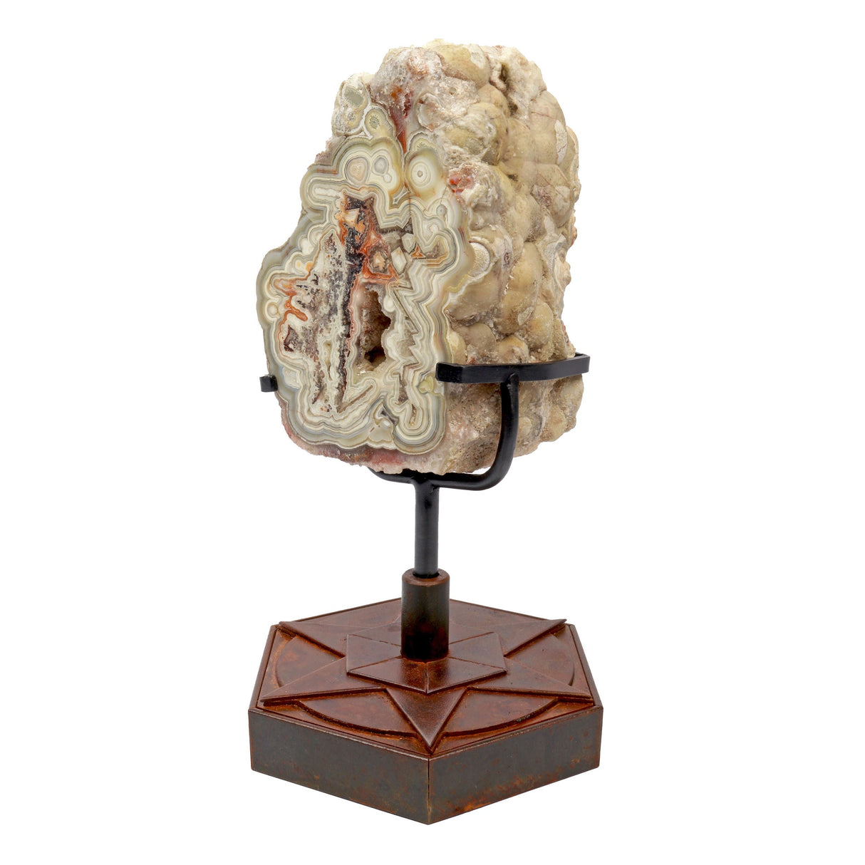 Laguna Lace Agate Geode on A Custom Patina Geometric Star Stand