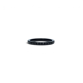Rare Earth Gallery 2mm titanium ring with black IP plating and a half-band of sparkling black cubic zirconia stones.