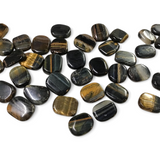 Rare Earth Gallery small blue tigers eye flat stones with natural chatoyant bands in shades of blue and gold