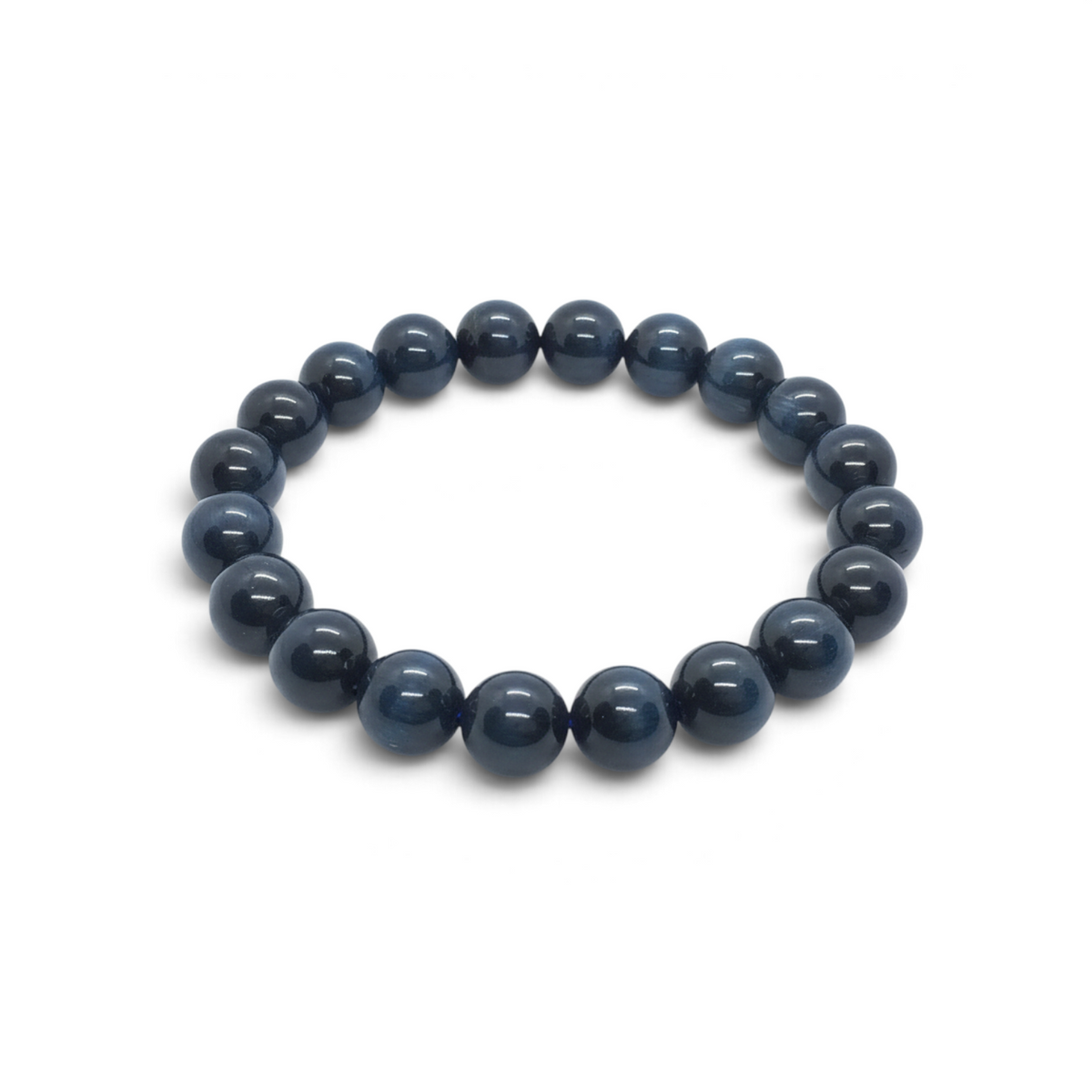 Rare Earth Gallery blue tigers eye beaded bracelet with 12mm polished round gemstone beads on an elastic cord