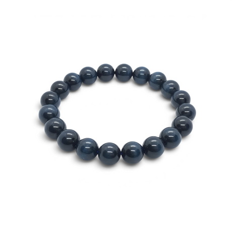 Rare Earth Gallery blue tigers eye beaded bracelet with 12mm polished round gemstone beads on an elastic cord