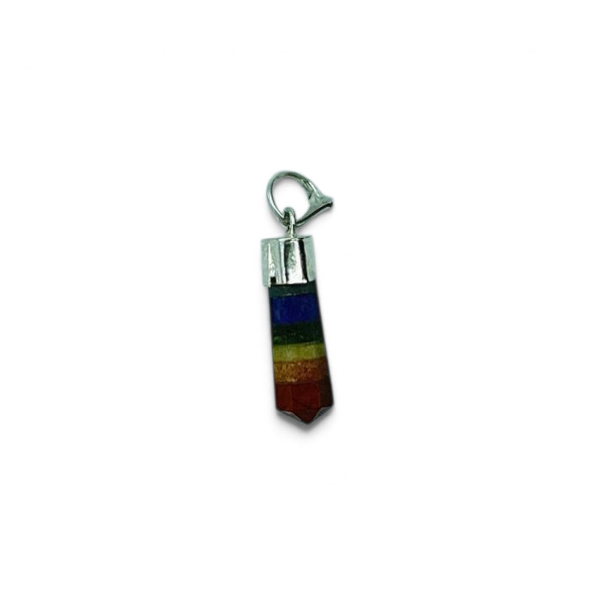 Rare Earth Gallery 7 Chakra point pendant featuring layered multi-colored gemstones with a silver-tone metal bail.