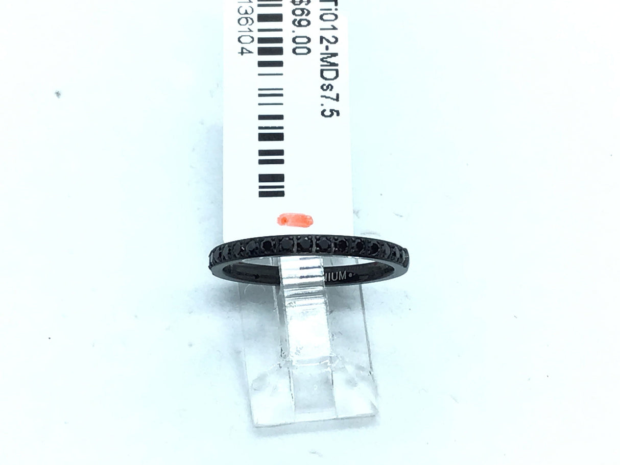Titanium Ring with Black IP Plating & Black CZ on Half 2mm Band Sz7.5