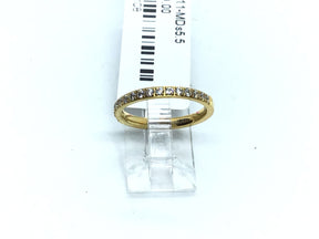 Gold IP plated titanium 2mm band pave-set with white CZ across half the ring