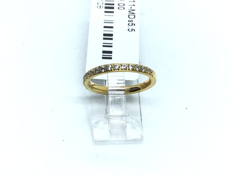 Gold IP plated titanium 2mm band pave-set with white CZ across half the ring