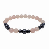 Rose quartz and terahertz 8mm bead bracelet alternating soft pink and metallic silver beads