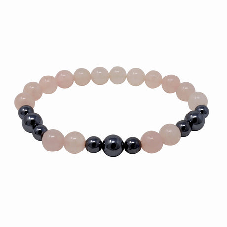 Rose quartz and terahertz 8mm bead bracelet alternating soft pink and metallic silver beads