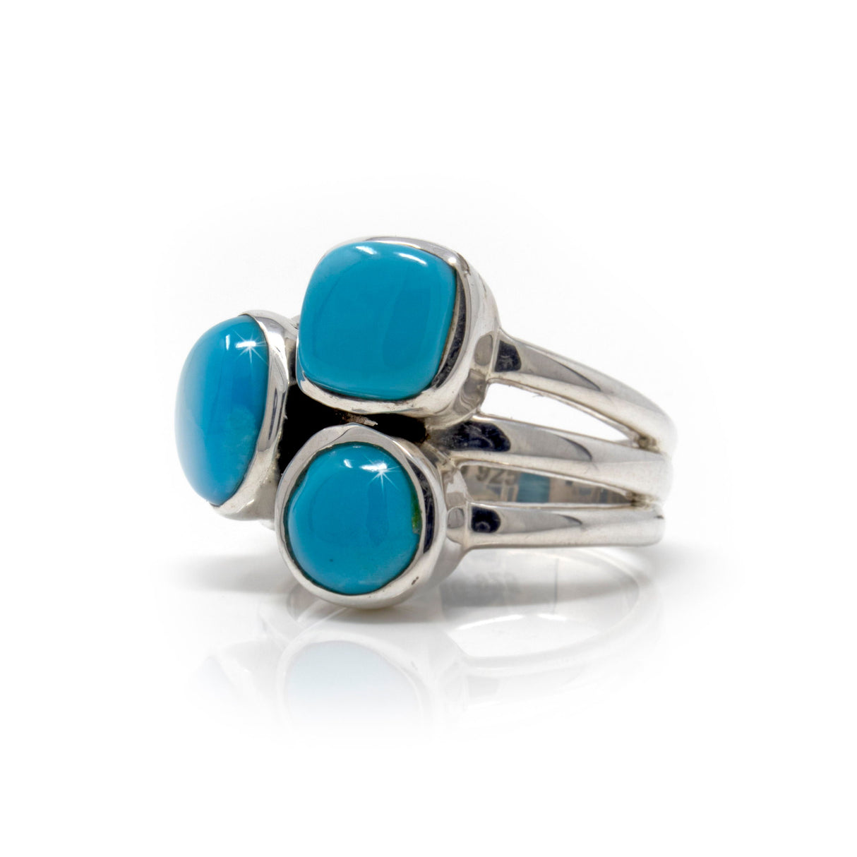 Mexican Turquoise Ring Size 9 - Geometric 3 Band
