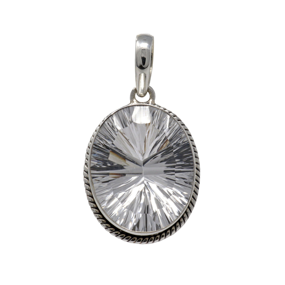 Quartz Pendant - Bezel Set Oval - Laser Cut with Table Faceting 1"