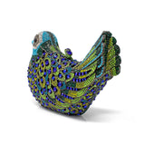 Peacock Colors Bird Crystal Purse with Chain - Black Eyes Oxidized Tone